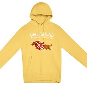 Merry Christmas Dachshund Dog Through The Snow Gift Premium Pullover Hoodie