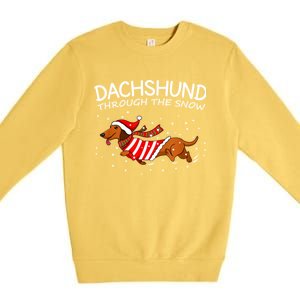 Merry Christmas Dachshund Dog Through The Snow Gift Premium Crewneck Sweatshirt