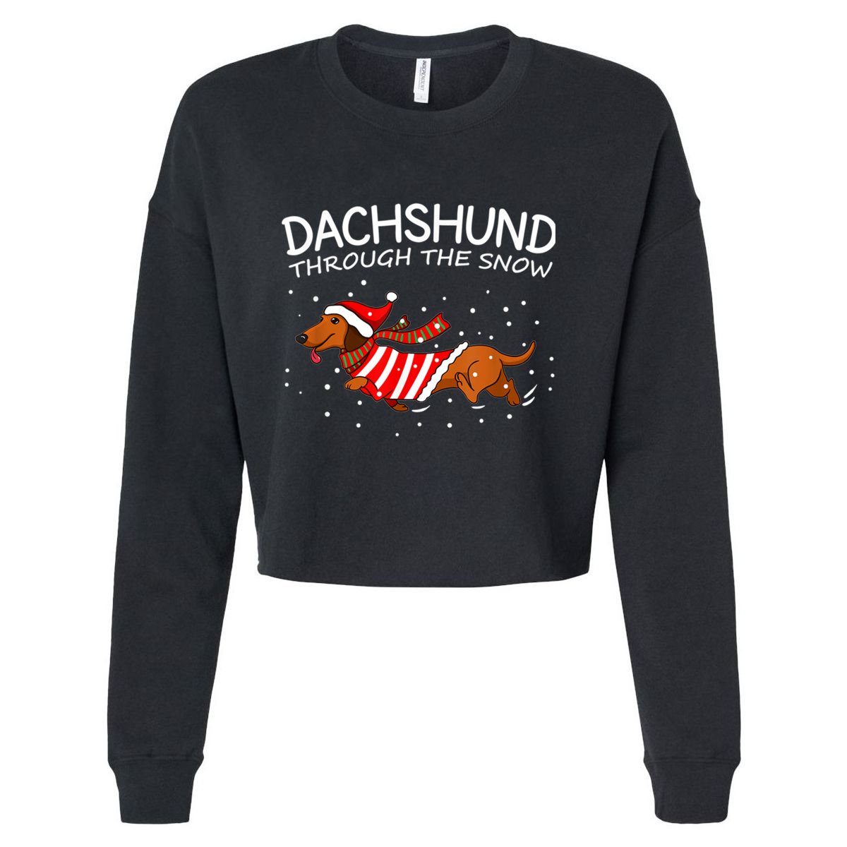 Merry Christmas Dachshund Dog Through The Snow Gift Cropped Pullover Crew