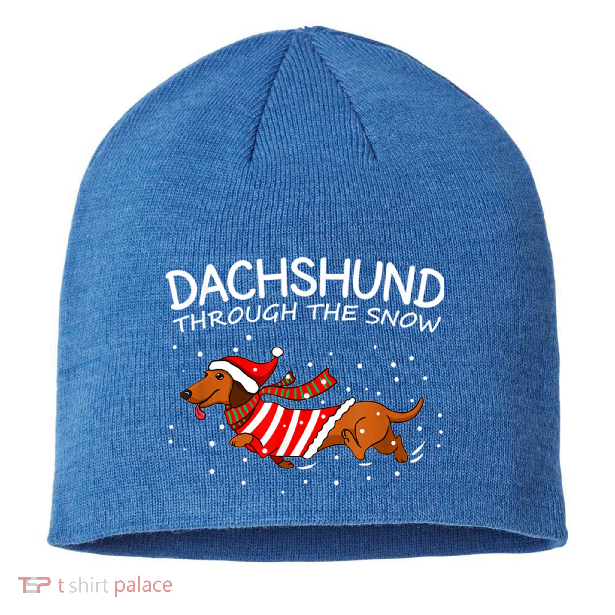 Merry Christmas Dachshund Dog Through The Snow Gift Sustainable Beanie