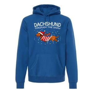 Merry Christmas Dachshund Dog Through The Snow Gift Premium Hoodie