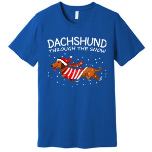 Merry Christmas Dachshund Dog Through The Snow Gift Premium T-Shirt