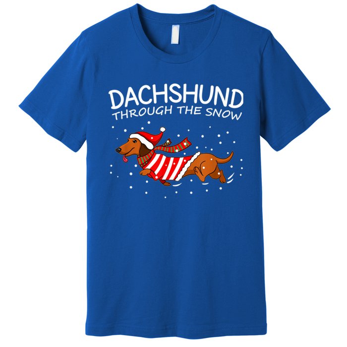 Merry Christmas Dachshund Dog Through The Snow Gift Premium T-Shirt