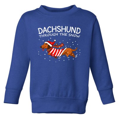 Merry Christmas Dachshund Dog Through The Snow Gift Toddler Sweatshirt