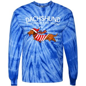 Merry Christmas Dachshund Dog Through The Snow Gift Tie-Dye Long Sleeve Shirt