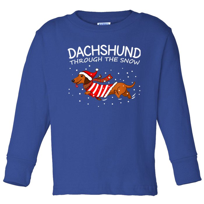 Merry Christmas Dachshund Dog Through The Snow Gift Toddler Long Sleeve Shirt