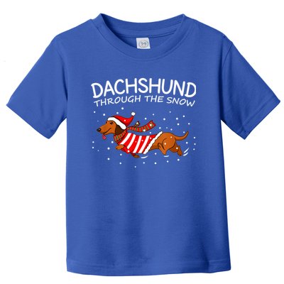 Merry Christmas Dachshund Dog Through The Snow Gift Toddler T-Shirt