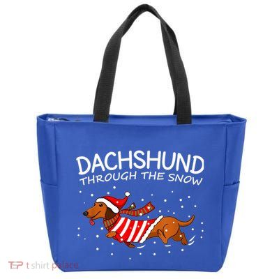 Merry Christmas Dachshund Dog Through The Snow Gift Zip Tote Bag
