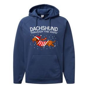 Merry Christmas Dachshund Dog Through The Snow Gift Performance Fleece Hoodie