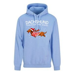 Merry Christmas Dachshund Dog Through The Snow Gift Unisex Surf Hoodie