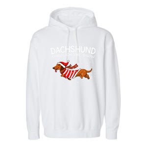 Merry Christmas Dachshund Dog Through The Snow Gift Garment-Dyed Fleece Hoodie