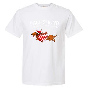 Merry Christmas Dachshund Dog Through The Snow Gift Garment-Dyed Heavyweight T-Shirt