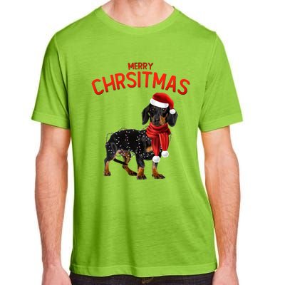 Merry Christmas Dachshund Dogs With Tree Christmas Lights Gift Adult ChromaSoft Performance T-Shirt