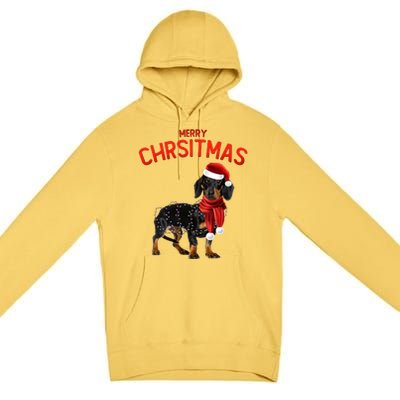 Merry Christmas Dachshund Dogs With Tree Christmas Lights Gift Premium Pullover Hoodie