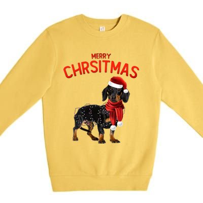 Merry Christmas Dachshund Dogs With Tree Christmas Lights Gift Premium Crewneck Sweatshirt