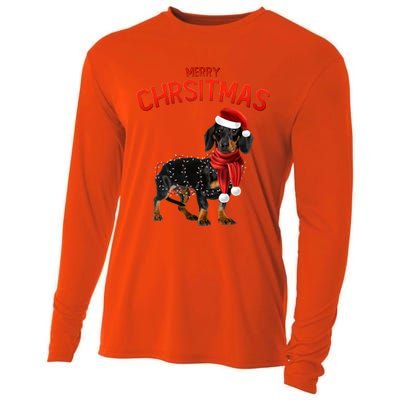 Merry Christmas Dachshund Dogs With Tree Christmas Lights Gift Cooling Performance Long Sleeve Crew