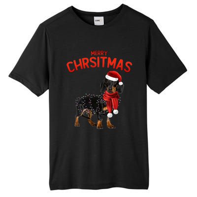 Merry Christmas Dachshund Dogs With Tree Christmas Lights Gift Tall Fusion ChromaSoft Performance T-Shirt