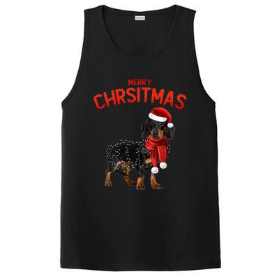 Merry Christmas Dachshund Dogs With Tree Christmas Lights Gift PosiCharge Competitor Tank