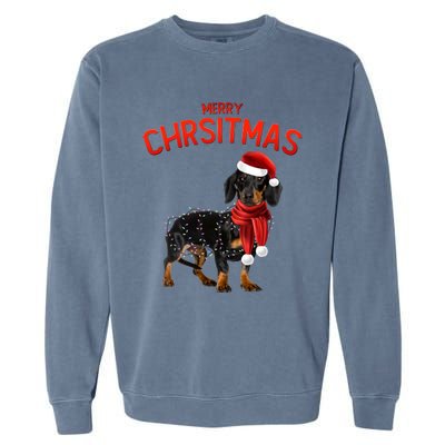 Merry Christmas Dachshund Dogs With Tree Christmas Lights Gift Garment-Dyed Sweatshirt