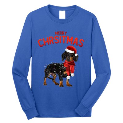 Merry Christmas Dachshund Dogs With Tree Christmas Lights Gift Long Sleeve Shirt