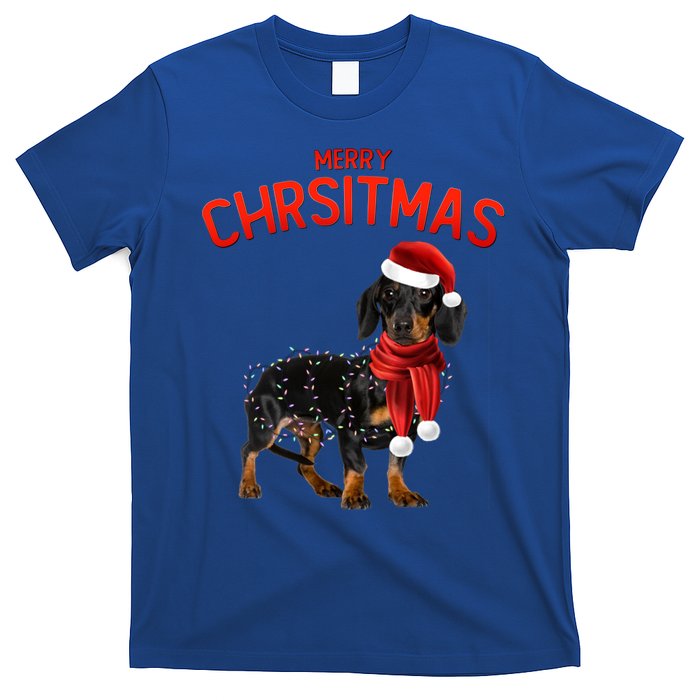 Merry Christmas Dachshund Dogs With Tree Christmas Lights Gift T-Shirt