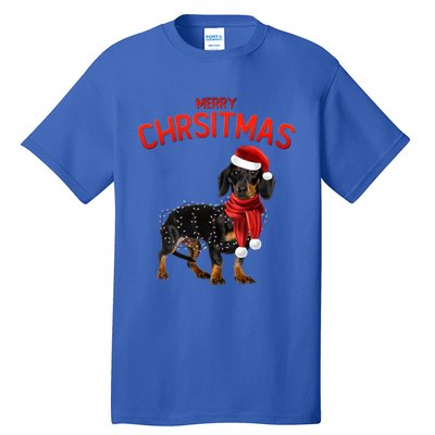 Merry Christmas Dachshund Dogs With Tree Christmas Lights Gift Tall T-Shirt