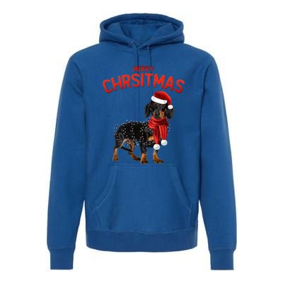 Merry Christmas Dachshund Dogs With Tree Christmas Lights Gift Premium Hoodie