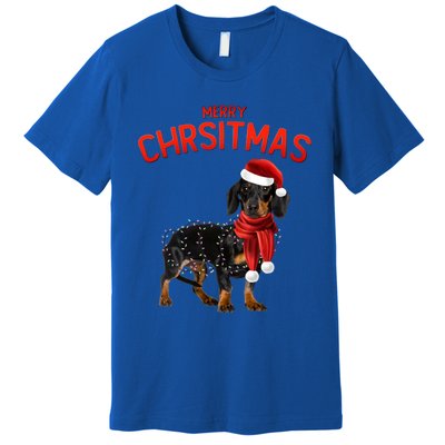 Merry Christmas Dachshund Dogs With Tree Christmas Lights Gift Premium T-Shirt