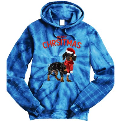 Merry Christmas Dachshund Dogs With Tree Christmas Lights Gift Tie Dye Hoodie