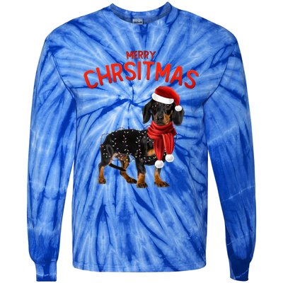 Merry Christmas Dachshund Dogs With Tree Christmas Lights Gift Tie-Dye Long Sleeve Shirt