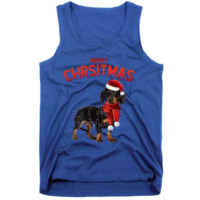 Merry Christmas Dachshund Dogs With Tree Christmas Lights Gift Tank Top