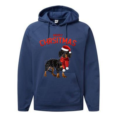 Merry Christmas Dachshund Dogs With Tree Christmas Lights Gift Performance Fleece Hoodie