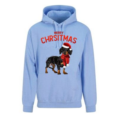 Merry Christmas Dachshund Dogs With Tree Christmas Lights Gift Unisex Surf Hoodie