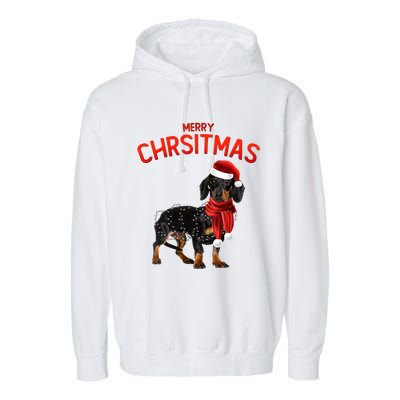 Merry Christmas Dachshund Dogs With Tree Christmas Lights Gift Garment-Dyed Fleece Hoodie