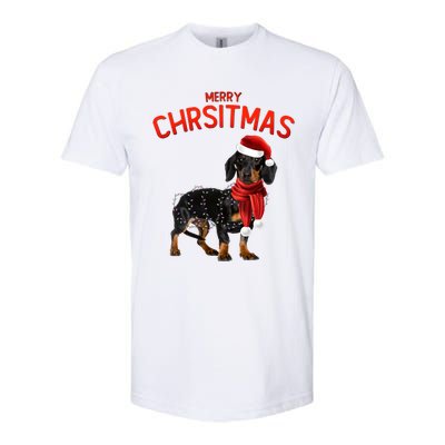 Merry Christmas Dachshund Dogs With Tree Christmas Lights Gift Softstyle CVC T-Shirt