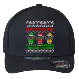 Merry Christmas Dachshund Through Snow Gift Flexfit Unipanel Trucker Cap