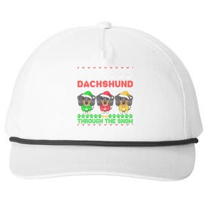 Merry Christmas Dachshund Through Snow Gift Snapback Five-Panel Rope Hat