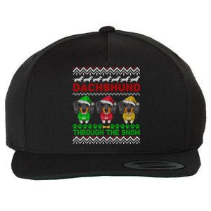 Merry Christmas Dachshund Through Snow Gift Wool Snapback Cap