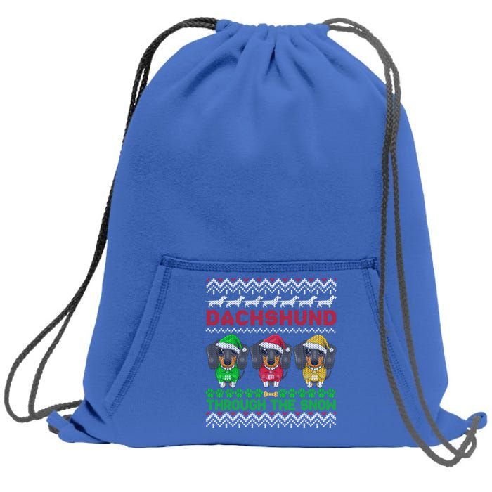 Merry Christmas Dachshund Through Snow Gift Sweatshirt Cinch Pack Bag