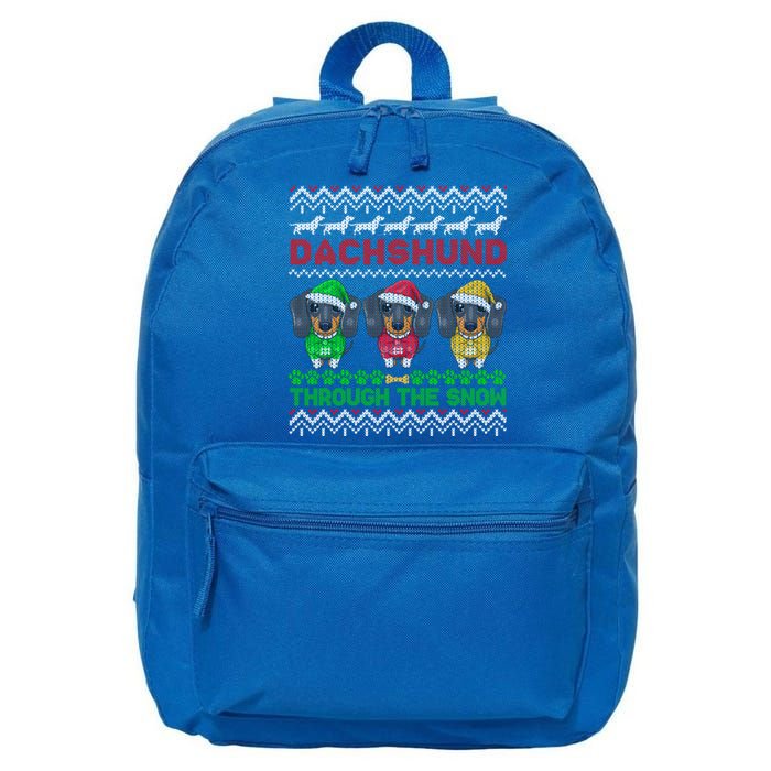 Merry Christmas Dachshund Through Snow Gift 16 in Basic Backpack