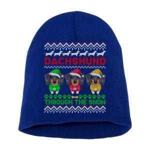 Merry Christmas Dachshund Through Snow Gift Short Acrylic Beanie