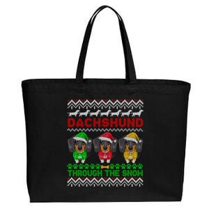 Merry Christmas Dachshund Through Snow Gift Cotton Canvas Jumbo Tote