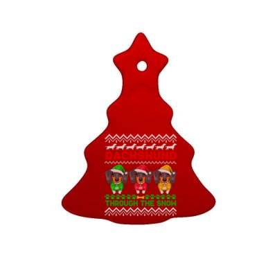 Merry Christmas Dachshund Through Snow Gift Ceramic Tree Ornament