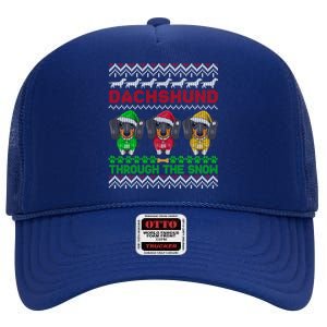 Merry Christmas Dachshund Through Snow Gift High Crown Mesh Back Trucker Hat