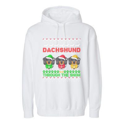 Merry Christmas Dachshund Through Snow Gift Garment-Dyed Fleece Hoodie