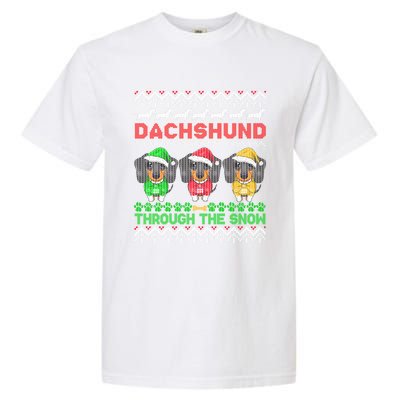 Merry Christmas Dachshund Through Snow Gift Garment-Dyed Heavyweight T-Shirt