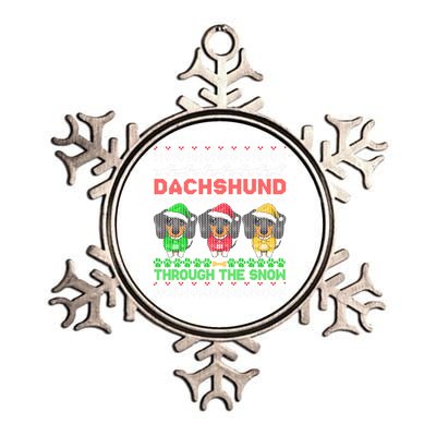 Merry Christmas Dachshund Through Snow Gift Metallic Star Ornament