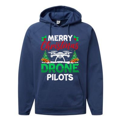 Merry Christmas Drone Pilots Fpv Drone Operator Xmas Performance Fleece Hoodie