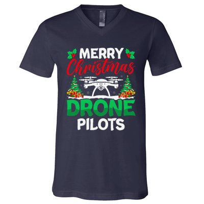 Merry Christmas Drone Pilots Fpv Drone Operator Xmas V-Neck T-Shirt