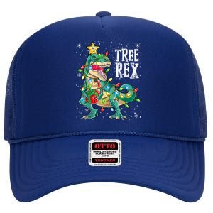 Merry Christmas Dinosaur Tree Rex Pajamas Boys Xmas Gift High Crown Mesh Back Trucker Hat